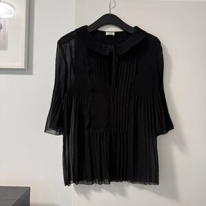 Wilfred Black Pleated Tie-Neck Blouse
